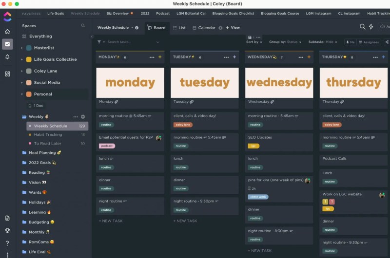 ClickUp Weekly Schedule Board